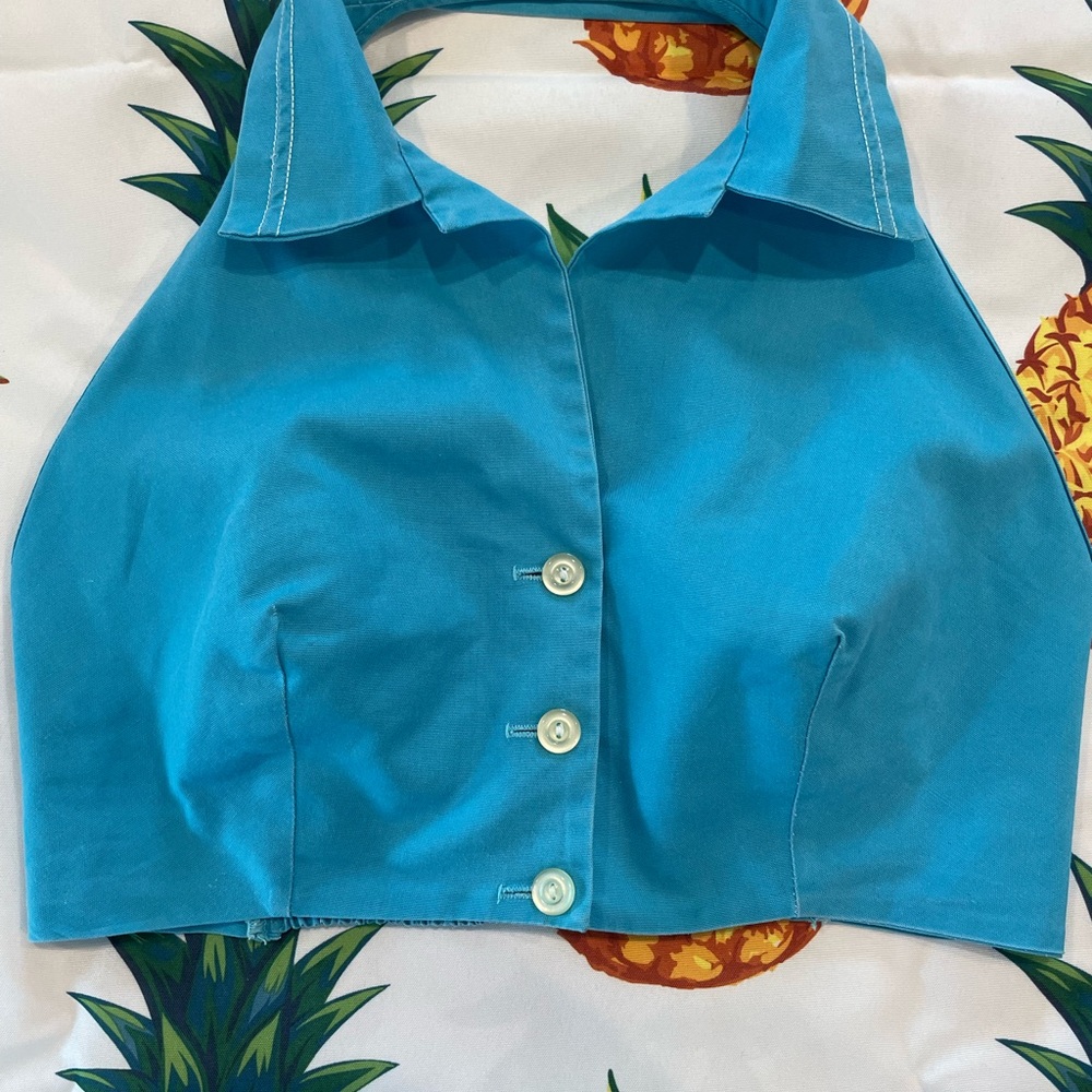 Genuine Vintage 1950’s Blue Halter Crop Top with Buttons Rockabilly